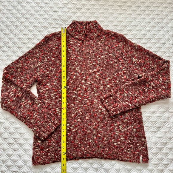 Woolrich Red Beige Marled Knit Quarter Zip Mock Neck Wool Blend Sweater Size L - Picture 7 of 16